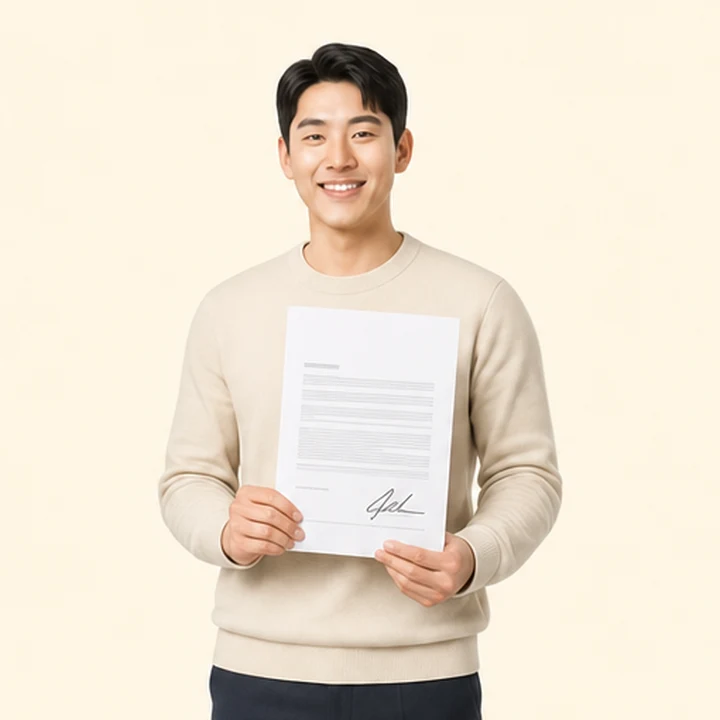 선수금 없는 장기렌트카 서면 견적서를 들고 있는 고객